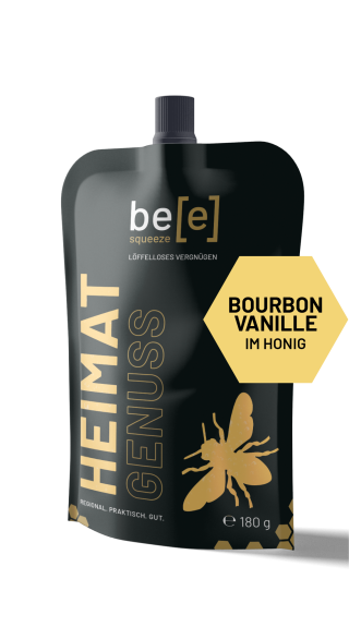 Bourbon Vanille im Honig beesqueeze Weihnachtshonig Weihnachtsedition Imkerhonig im praktischen Quetschbeutel