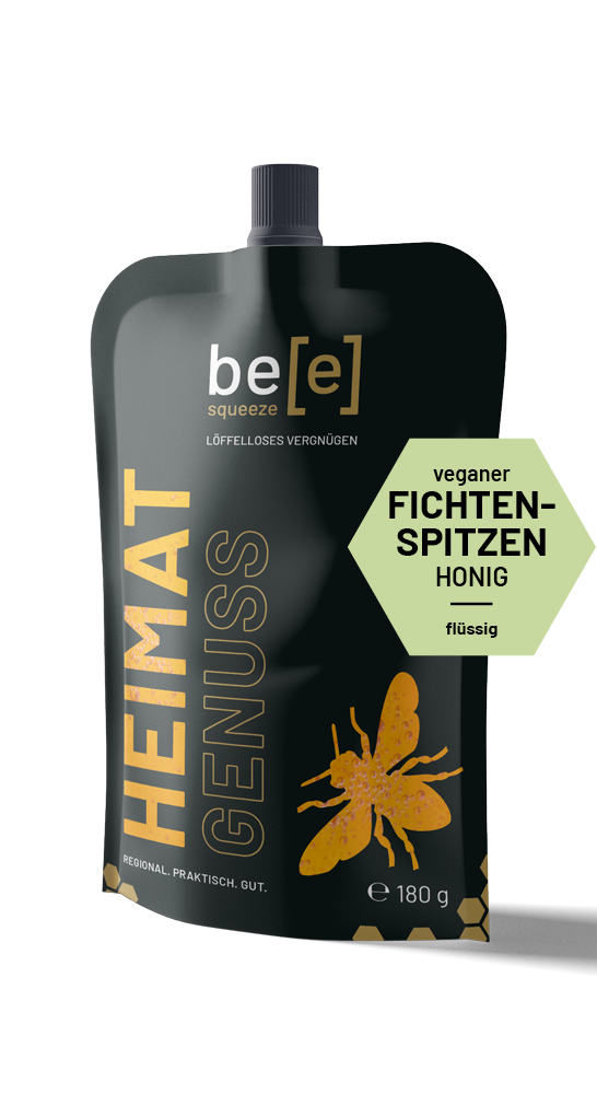 Fichtenspitzenhonig vegan beesqueeze Honigalternative rein pflanzlich vegan im praktischen Quetschbeutel