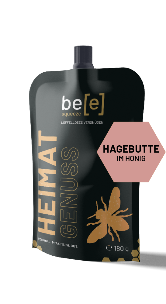 Einzelbeutel Hagebutte im Honig beesqueeze Superfood Honig Imkerhonig im praktischen Quetschbeutel